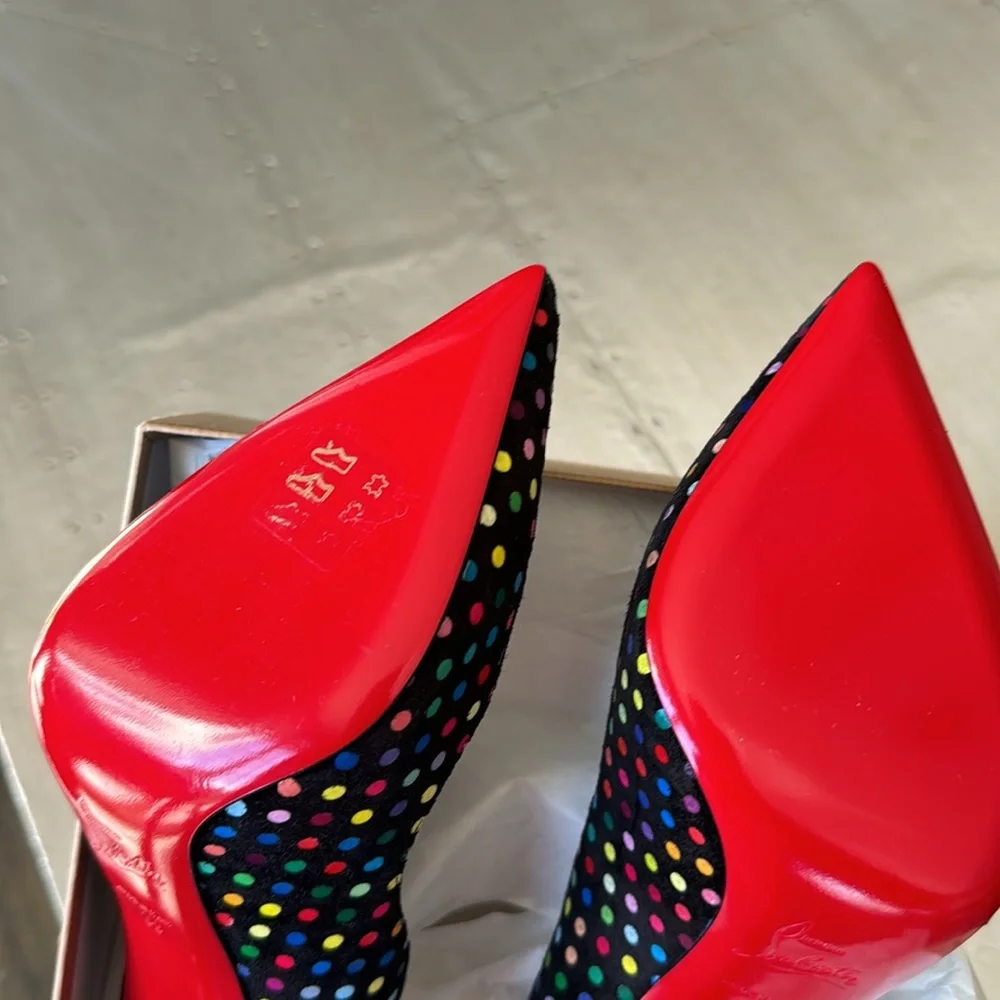 Christian Louboutin hot chick 100mm black suede stiletto boum polka dot pump 39